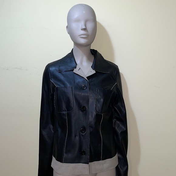 Women’s Buttons Leather Jacket - Picture 1 of 4